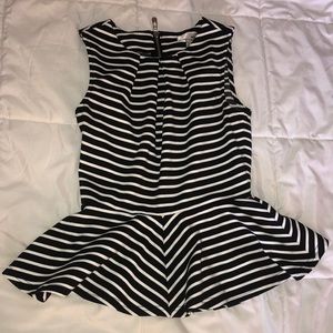 zip back striped peplum tank top
